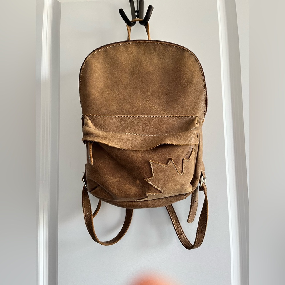 Roots Maple Leaf Brown Leather Backpack